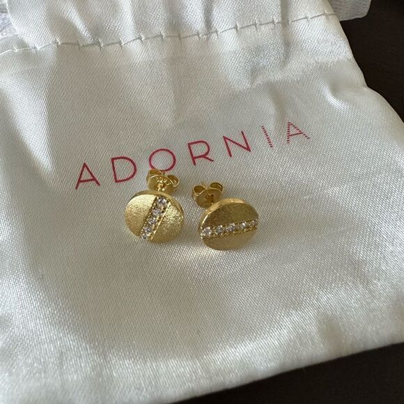 💼Adornia 14k Gold Plated Swarovski Crystal Coin Stud Earrings NWT Pierced - Picture 5 of 11